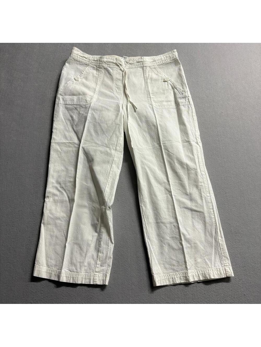 Essentials by Maggie Cotton Pants Womens Medium White Drawstring Wide Leg Crop
